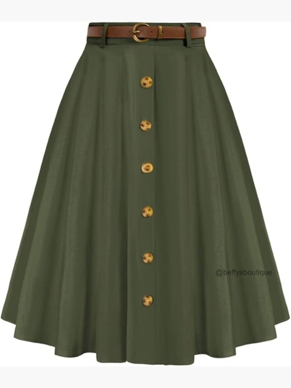High Waist A-Line Flared Midi Skirt with Pockets & Belt